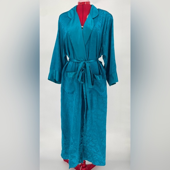 80s/90s Victoria’s Secret Gold Label Aqua Blue Jacquard Satin Robe